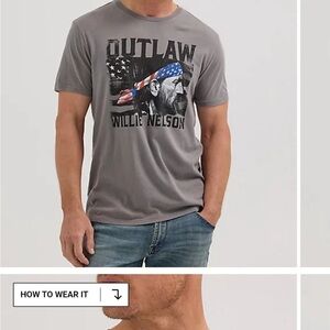 NWOT Wrangler Gray Outlaw Willie Nelson Graphic Tee Size Small